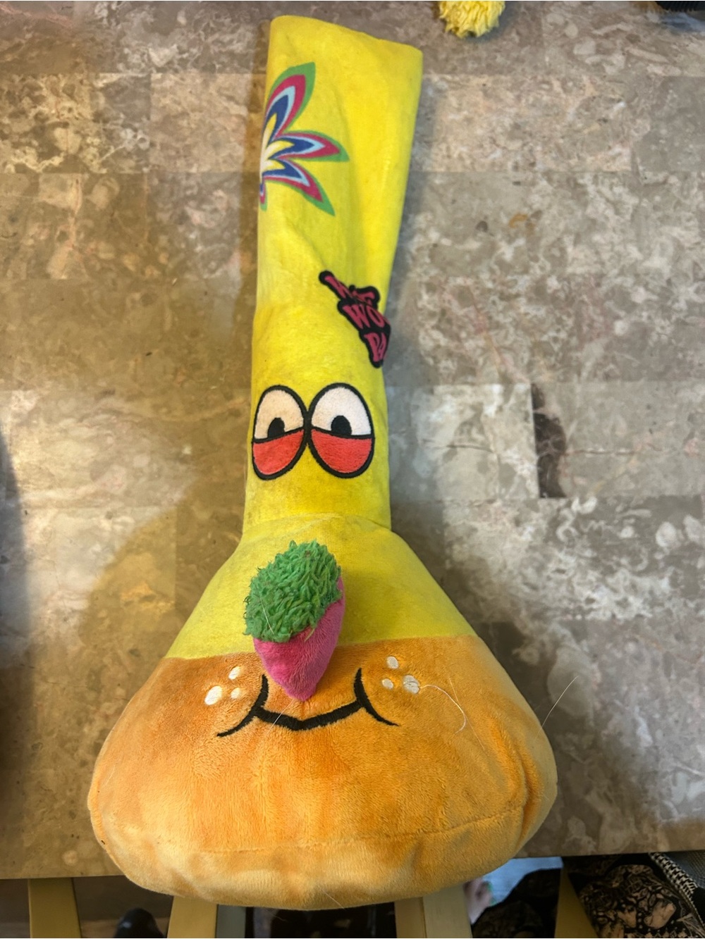 Yellow & Orange Plush Dog Toy with Squeaker - Fun Face Design